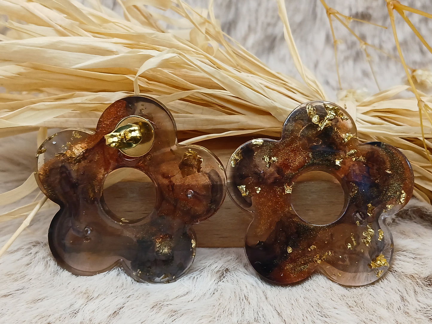 Boucles d'oreilles-fleur-tortoise-or
