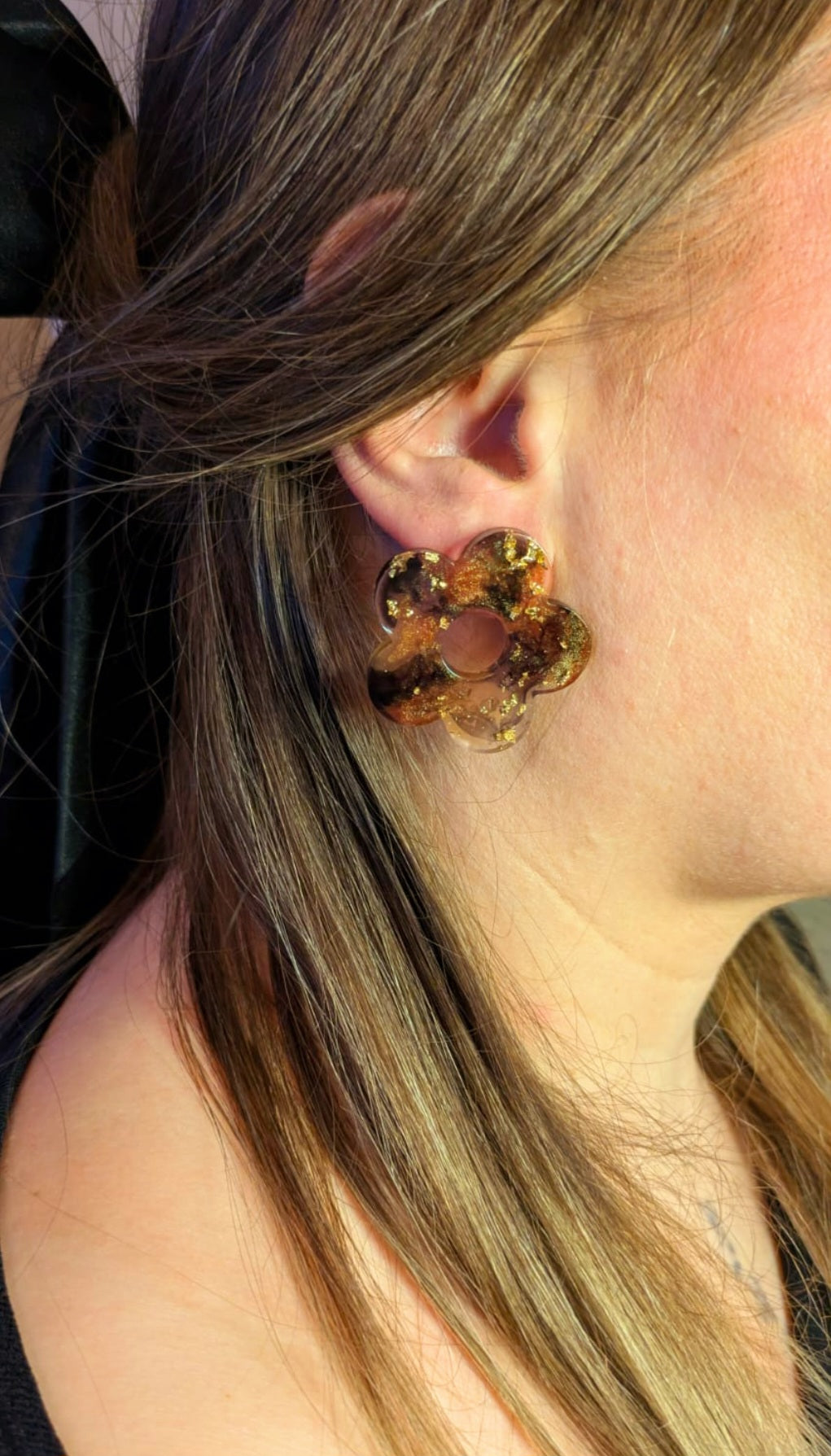 Boucles d'oreilles-fleur-tortoise-or