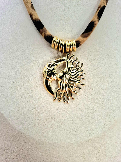 Collier tissus léopard "Sun Luna kiss"