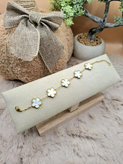 Bracelet trèfles "Blanc nacré"