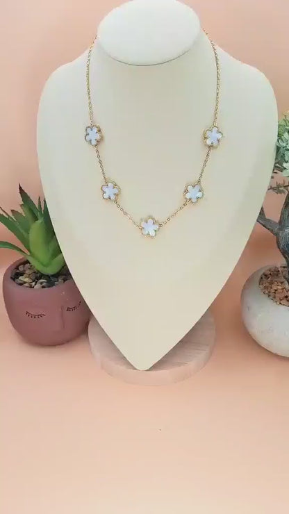 Collier trèfles "Blanc Nacré"