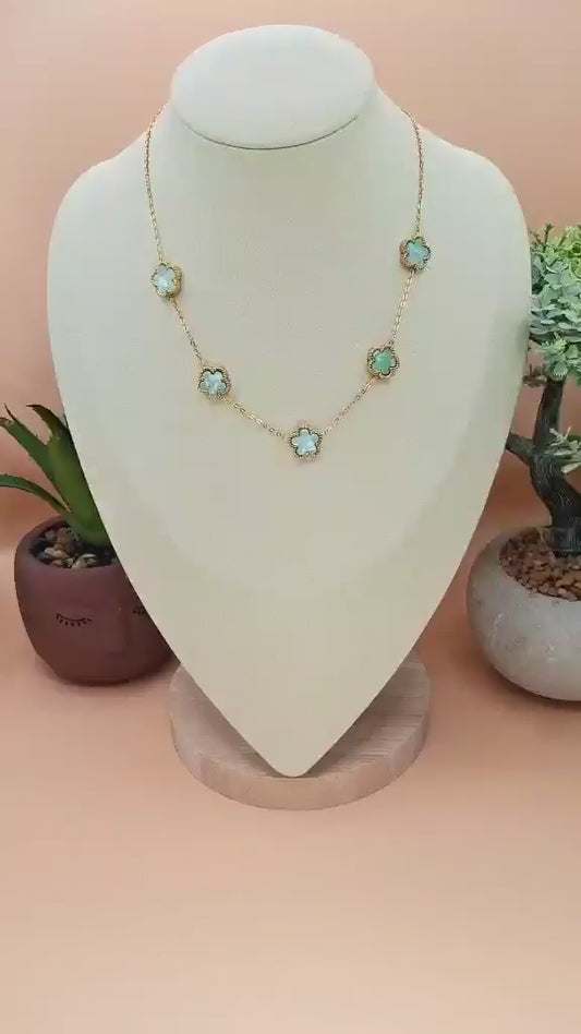 Collier trèfles "Bleu Lagon"